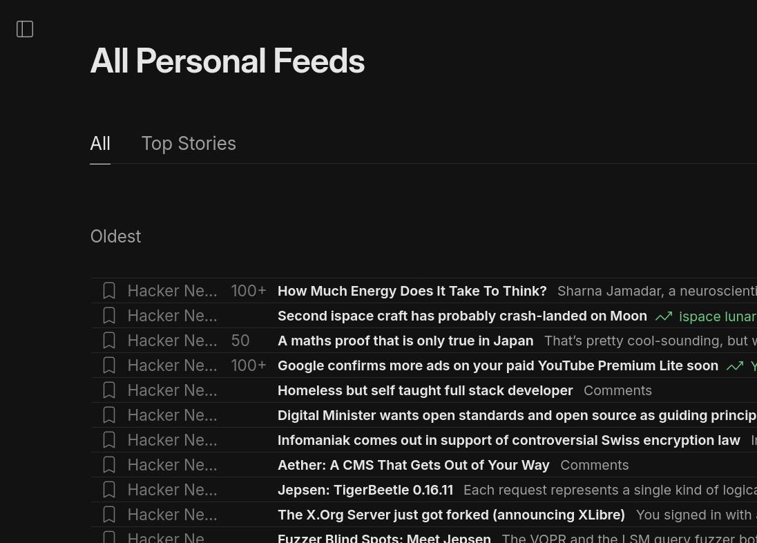 Screenshot of Feedly